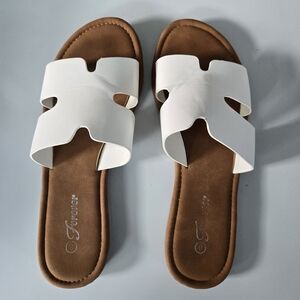 White thick strap slide sandals